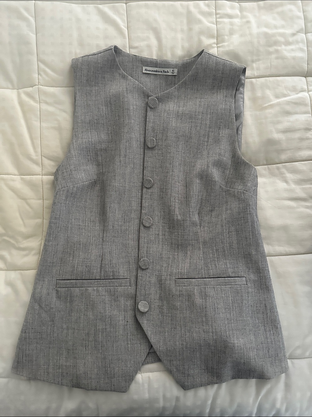Abercrombie & Fitch Light Gray Tailored Button Vest